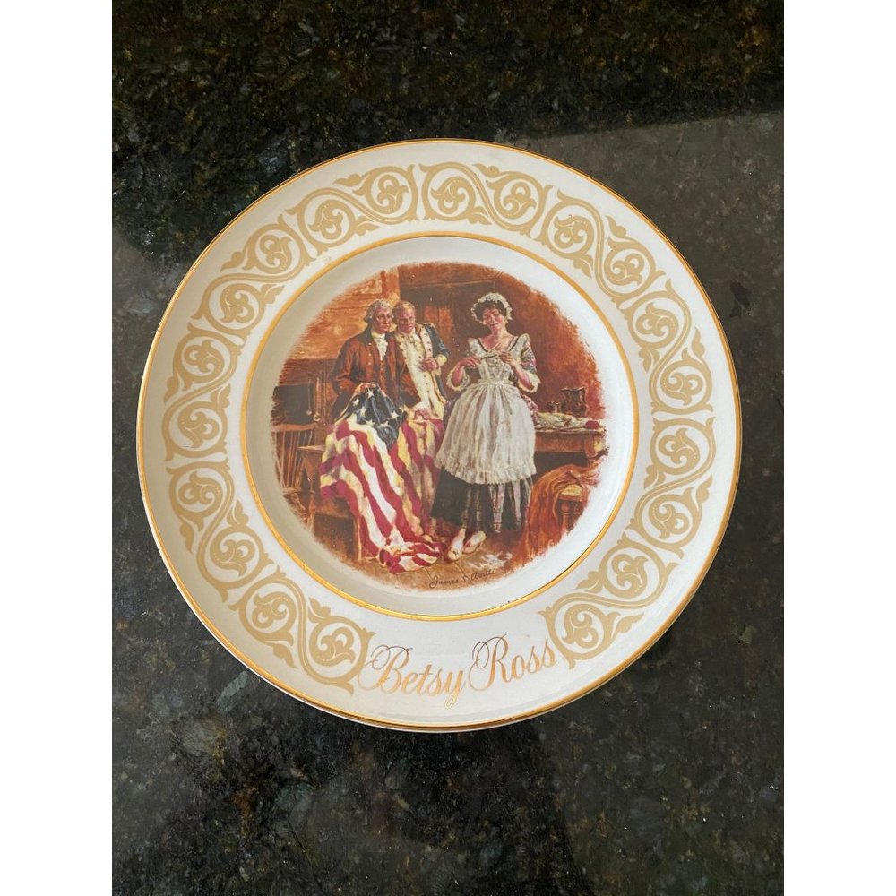 Betsy Ross Avon Collectible 8" Gold Rimmed Plate, 1973